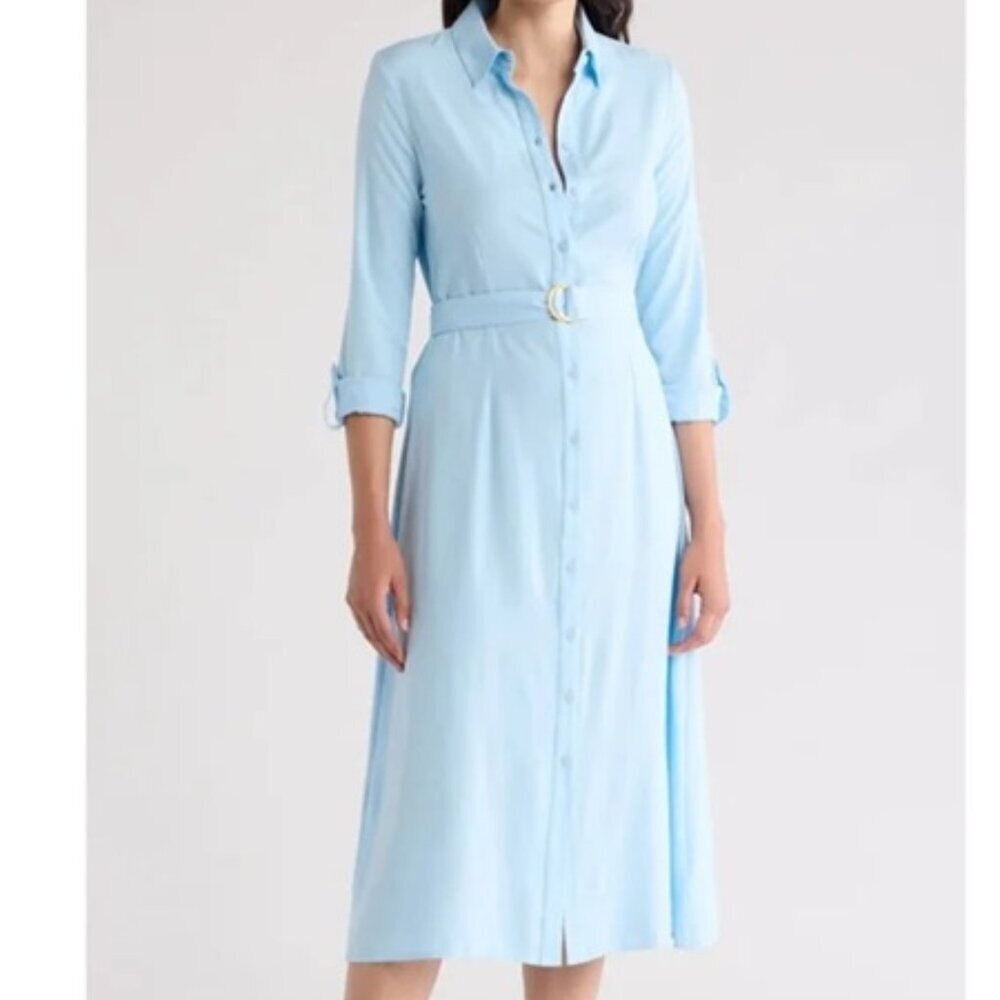 Rachel Parcell Midi Belted Shirt Dress Blue Size 8
